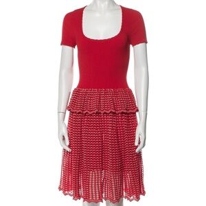 Red Knit Dress with Patterned Skirt